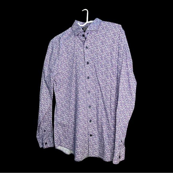 Express Men’s Button Down Purple Floral Print Extra Slim Large 16-16.5” - Picture 1 of 6